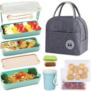 Koccido Bento Box Kit,Japanese Lunch Box 3-In-1 Compartment,Leakproof 3 Layer